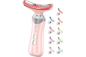 Dopsikn 9-in-1 Red-Light-Therapy-for-Face-and-Neck, Portable Facial Massager Tool with Adjustable Vibration & Thermals for Wrinkles, Double Chin, Pink