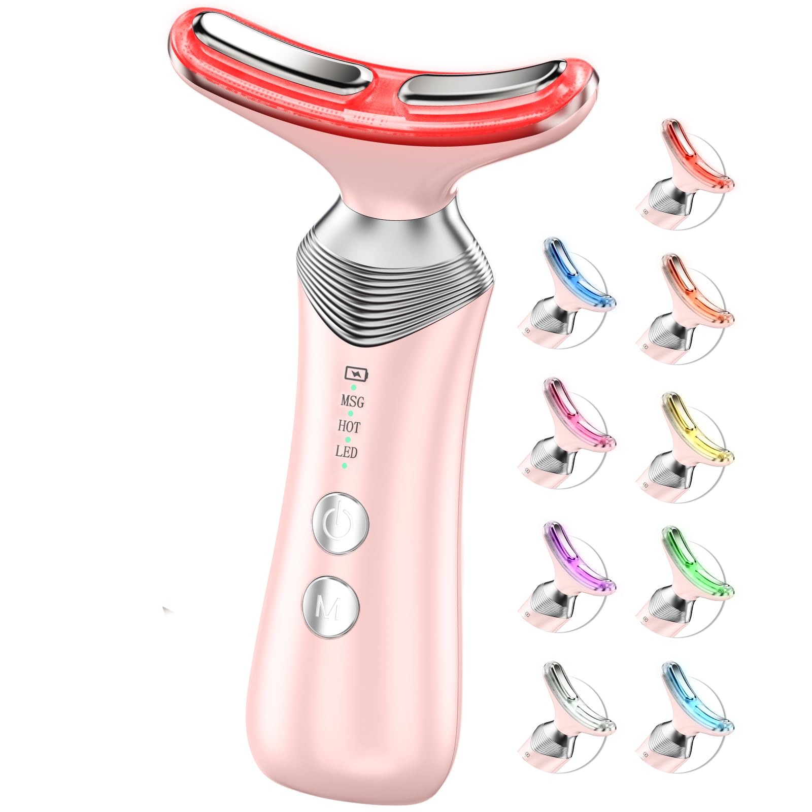 Photo 1 of Dopsikn 9-in-1 Red-Light-Therapy-for-Face-and-Neck, Portable Facial Massager Tool with Adjustable Vibration & Thermals for Wrinkles, Double Chin, Pink