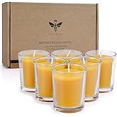 Pure Beeswax Votive Candles-6 Pack Natural Votives Set in Glass Jar for Home Room Decor Party Wedding Spa Gift,12 Hours Burn