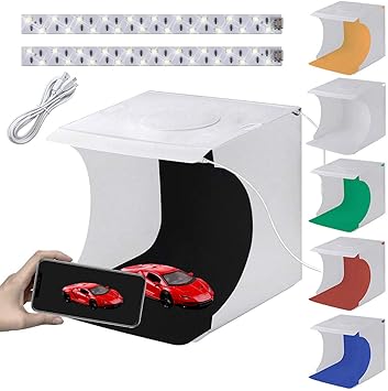Amazon Com Portable Photo Studio Box With 40pcs Led Lights Mini Photography Lighting Tent Kit White Foldable Shooting Softbox For Jewellery And Small Items 2 Lights Strips 6 Colors Backdrops Camera Photo