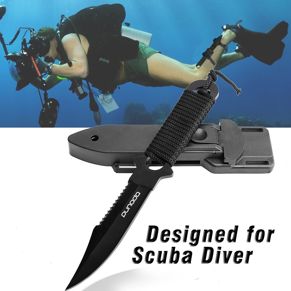 Scuba Diving Knife with Leg Straps 2 Pairs, Black Tactical Knife with 2