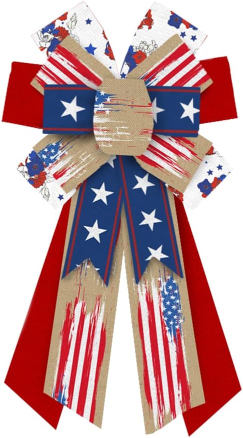 Bows & Ribbons - Large Patriotic Wreath Bows Labor Day Decor Bows for Wreath American Flag Blue Stars Burlap Bows for Veterans Day Independence Day Front Door Indoor Outdoor Tree Topper Party Decoration Supplies
