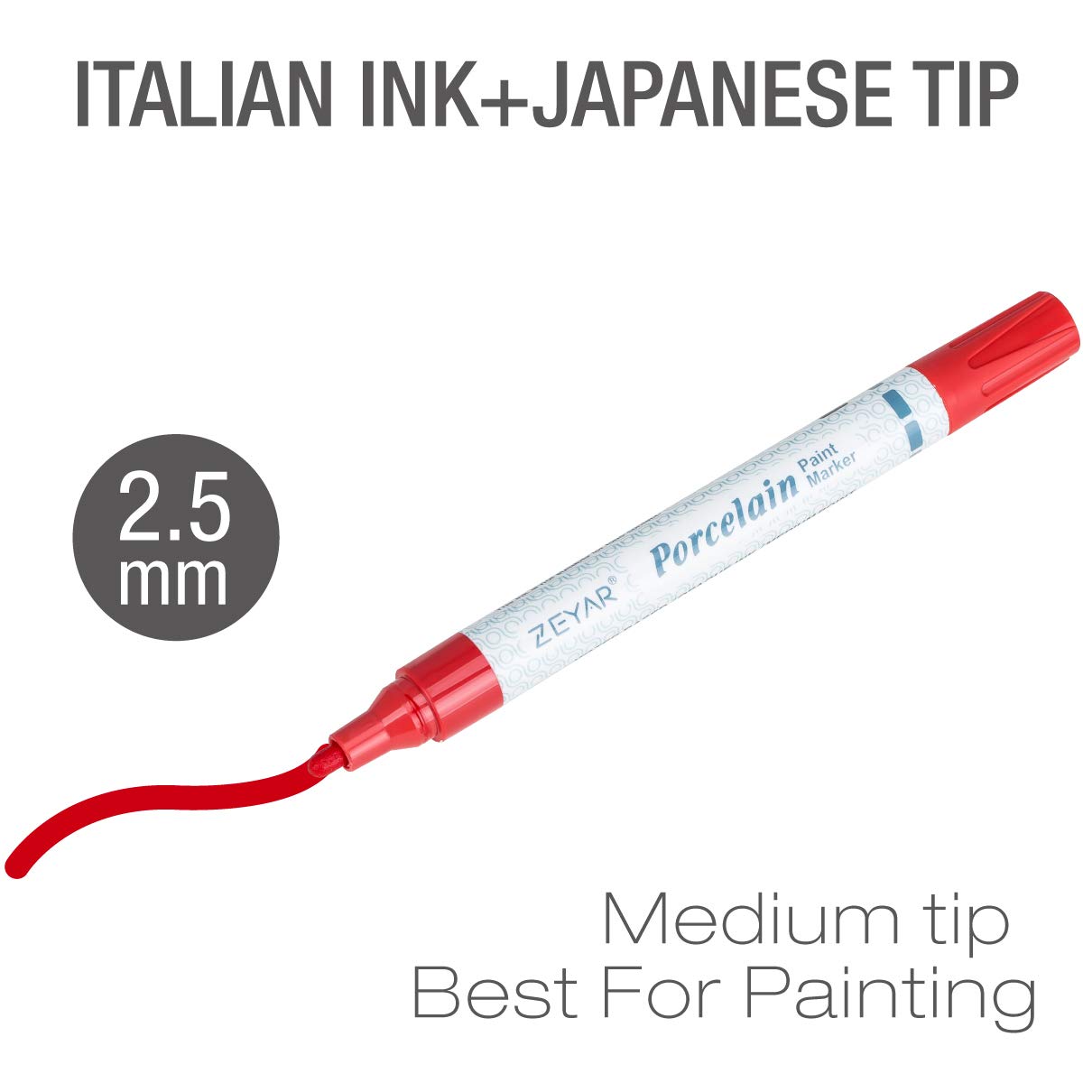 ZEYAR Acrylic Paint Pens for Porcelain, Professional Ceramic painting, 12 colors Water-based, Medium Point, Water and Fade Resistant, DIY on Mugs and other Ceramics for Permanent Collection