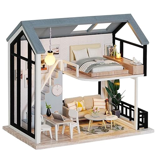 Fsolis DIY Miniature Dollhouse Kit with Furniture Lights, 3D