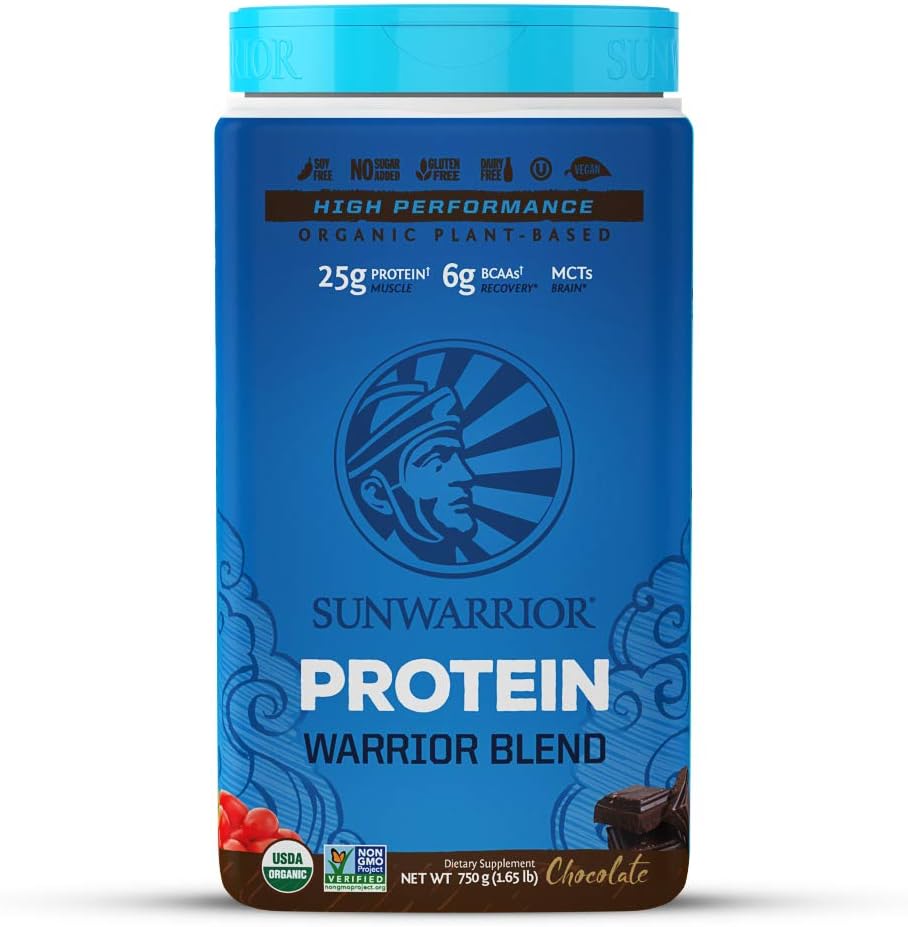 Sunwarrior Warrior Blend, Organic Vegan Protein Powder with BCAAs and Pea Protein (Chocolate, 30 Servings): Health & Personal Care
