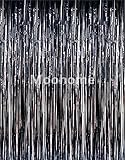 Moohome 2 Pack 3ft x 8ft Black Foil Curtains Metallic Tinsel Fringe Curtains Shimmer Door Window Curtain Backdrop for Birthday Wedding Bridal Shower Baby Shower Halloween Photo Booth Party Decorations