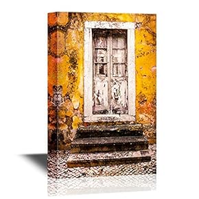 Doors Canvas Wall Art - Door and Stair Steps in an Old Yellow House Ruin - Gallery Wrap Modern Home Art | Ready to Hang - 12x18 inches