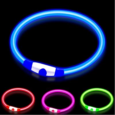 woeita LED Dog Collar Glow Light USB Rechargeable Blue Cut to Fit Safety