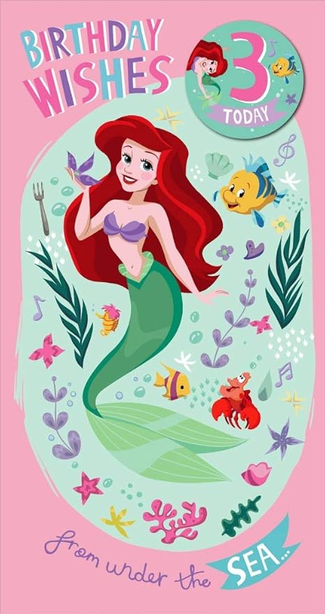 Disney Princess Ariel 3Rd Birthday Card with Badge: Amazon.co.uk ...