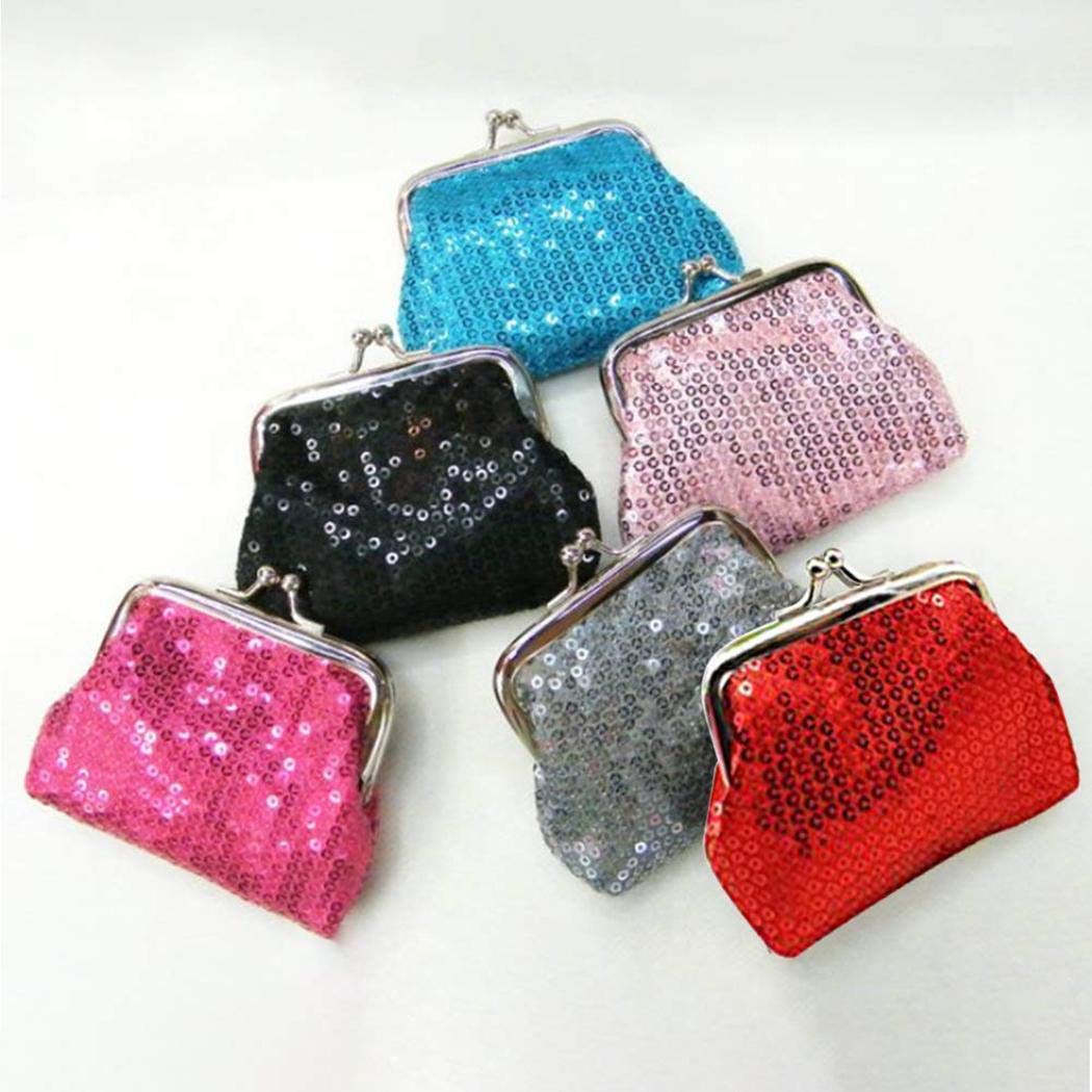 Pinsparkle Women Mini Solid Sequins Button Closure Coin Purse Handbag Coin Purses & Pouches