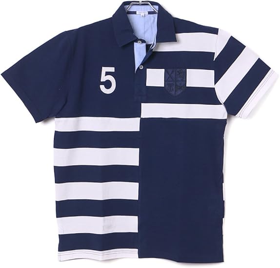 Amazon アッツガイ Attu Guy 大きいサイズ メンズ 綿100 鹿の子 切替 ボーダー 半袖ポロシャツ 半袖 ポロ ネイビー 5l ポロシャツ 通販