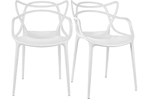 2xhome Modern Dining Chair | Stackable Indoor or Outdoor Entangled Side Chair | Weather Resistant Plastic for Kitchen, Patio, Restaurant, Yard, Porch, Balcony (Set of 2, White)
