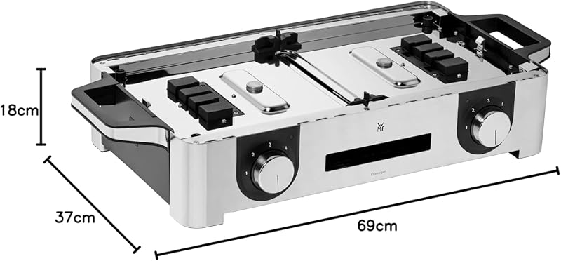 Lono Master-Grill, Elektrogrill, 50x28 cm, Elektrogrill Tischgrill mit Windschutz und Auffangschale, Outdoorzertifiziert für Barbecue, 2 getrennt regulierbare Grillflächen, 2400 W, edelstahl matt