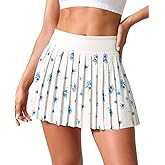 Fisoew Womens Floral Print Pleated Tennis Skirt High Waist Workout Athletic Mini Skirts with Pockets Inner Shorts