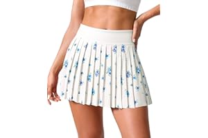 Fisoew Womens Floral Print Pleated Tennis Skirt High Waist Workout Athletic Mini Skirts with Pockets Inner Shorts