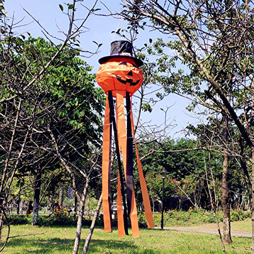 OUTOUR Halloween Pumpkin Jack-O-Lantern Jack O Lantern Fabric Windsock Wind Sock Hanging Decorations 52" Flag for Garden Patio Lawn Backyard Home Yard Porch Balcony Outdoor Decor Party Supplie - Thumbnail 4