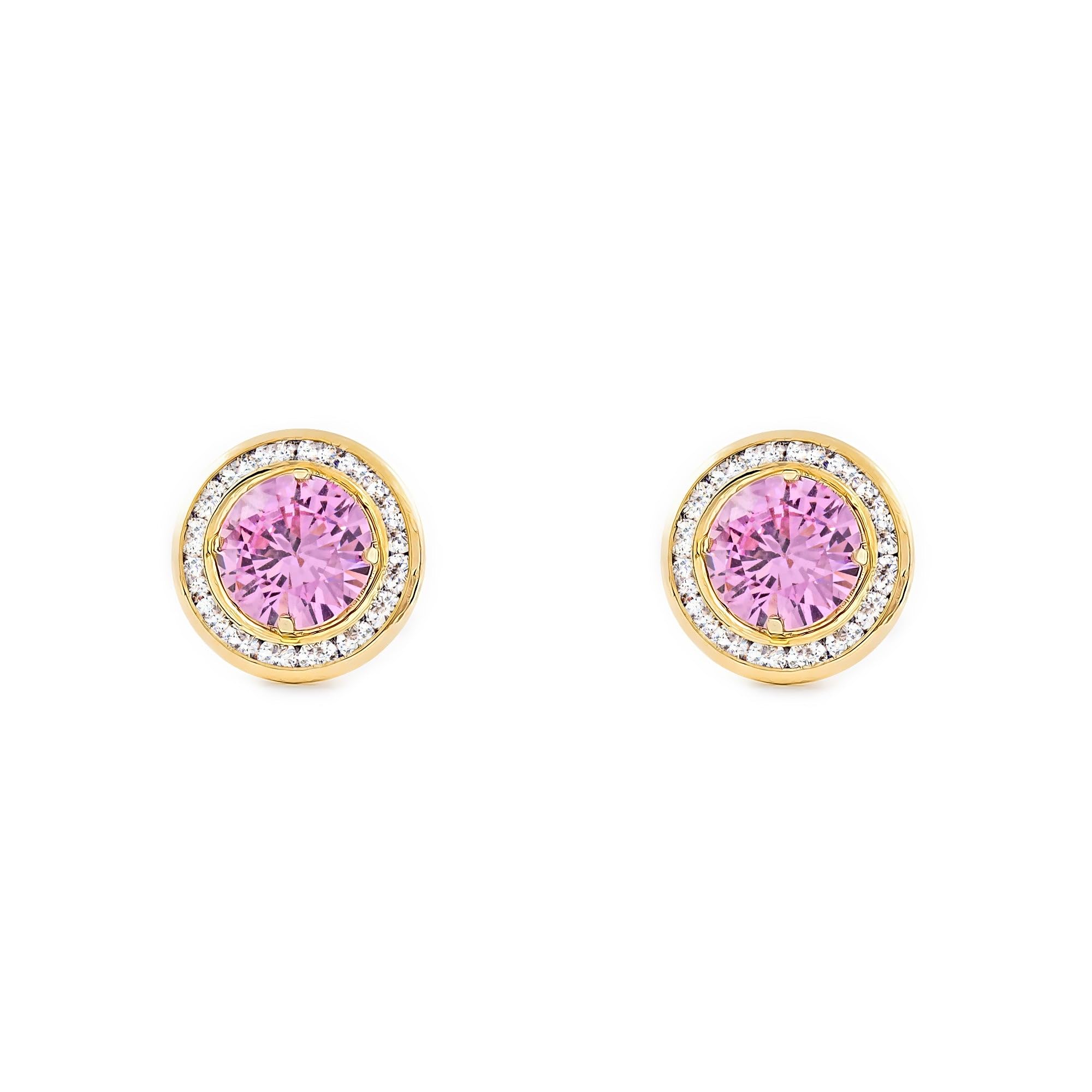 9ct Yellow Gold round with pink zircon Earrings