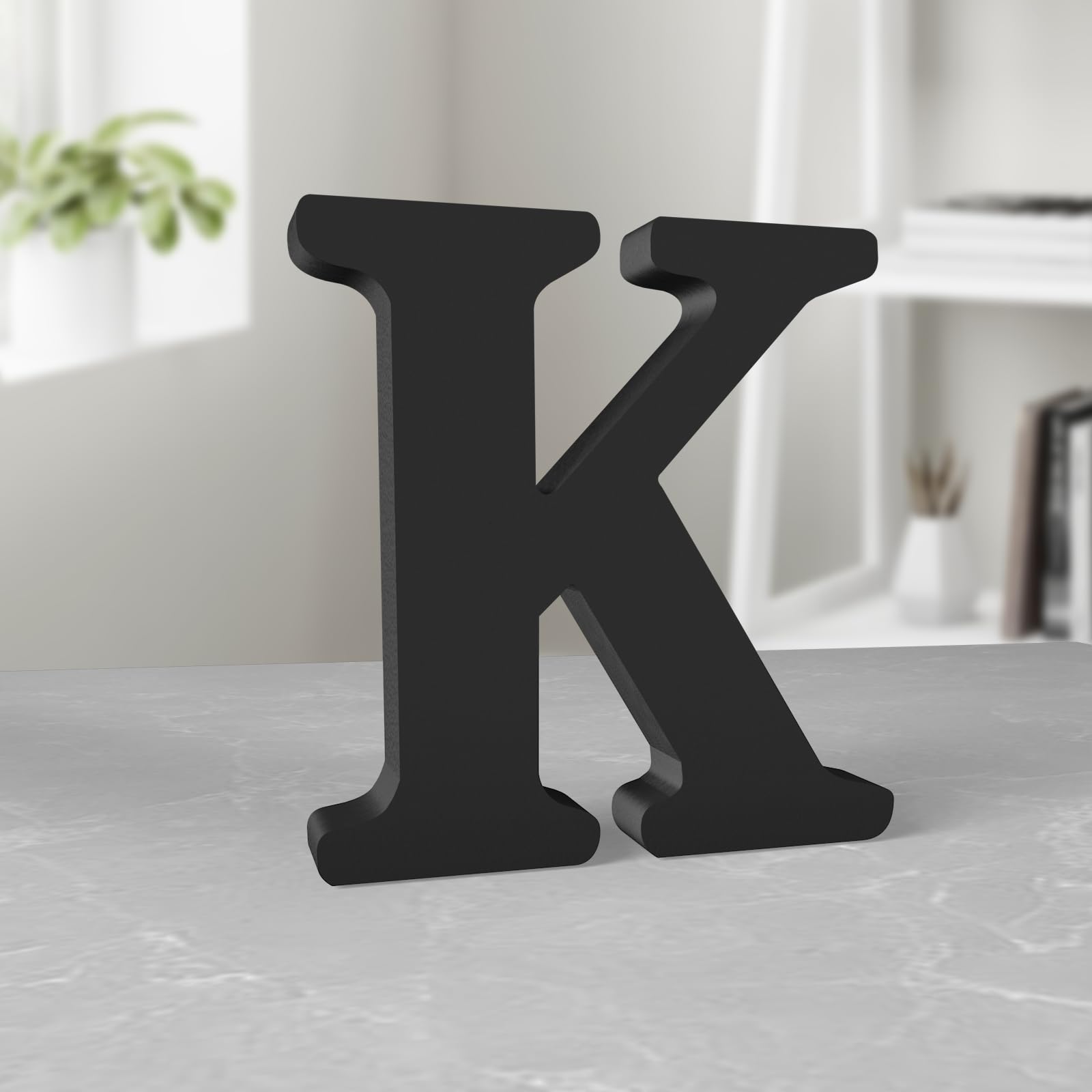 Aruatu 6 Inch Black Wood Letters for Wall Decor - Unfinished Decorative Standing Letter Slices for Sign Board Decoration, Craft, Home Party Projects (K)