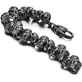 COOLSTEELANDBEYOND Gothic Punk Large Stainless Steel Triple Skulls Bracelet for Men for Black Color Polished