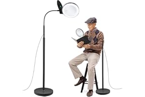 NZQXJXZ 10X 20X Floor Magnifying Lamp, 36 LED Dimmable Magnifying Glass with Light and Stand, 3-in-1 Adjustable Gooseneck Lighted Magnifier for Reading, Sewing, Crafts, Close Work etc