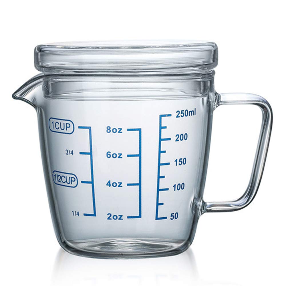 TAMUME 250ml Small Glass Measuring Jug Microwave Measuring Cup with Lid (250ml)