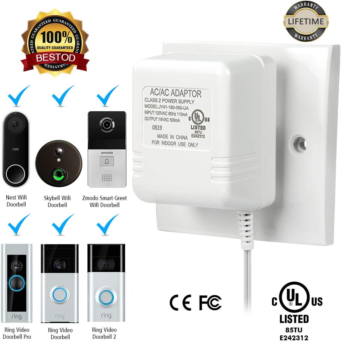 Doorbell Transformer 18V 500mA Power 500cm Cable Adapter