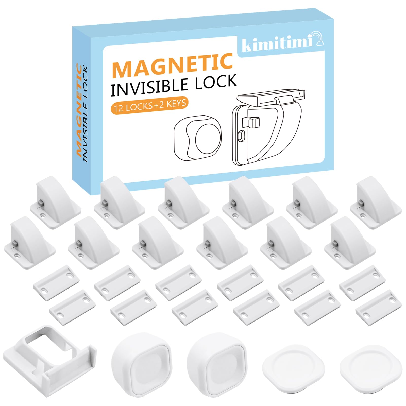 Photo 1 of kimitimi 12 Pack Magnetic Cabinet Locks Baby Proofing - Child Safety Cabinet Latch Locks with Adhesive, No Drill or Tools Installation, for Cabinets Drawers Doors