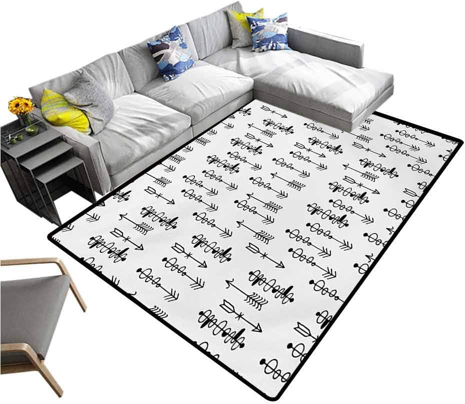 Tribal Bedroom Carpet Hand Drawn Sketchy Image with al Inspired Shapes Arrows Print Office Floor Mats for Carpet Black and White (5'x7')