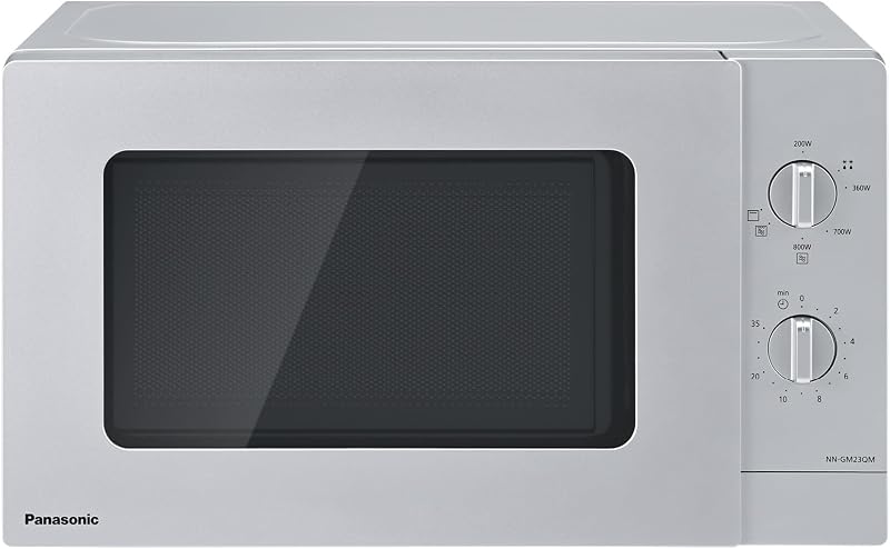 NN-GM23QMEPG 20L Grill-Mikrowelle mit Drehteller und Grillrost, 800 W, 1000 W Grill, Auftau-Funktion, einfache Bedienung durch Drehregler, Quick 30, Timer, Silber