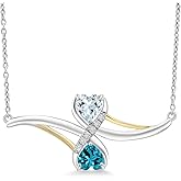 Gem Stone King 1.03 Ct Sky Blue Aquamarine London Blue Topaz 925 Silver and 10K Yellow Gold Necklace