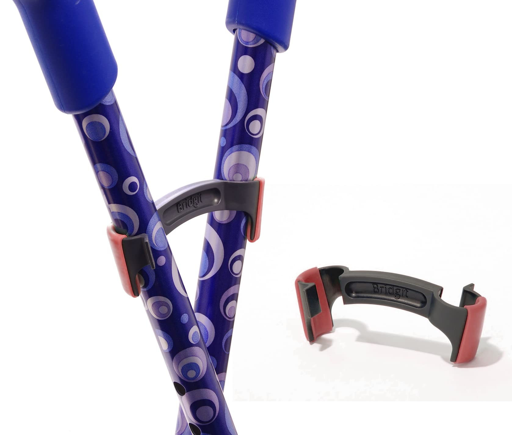 Bridgit Walking Stick/Crutch Holder Hook Clip - Link Your Crutches Together & Stop Them Falling - Red