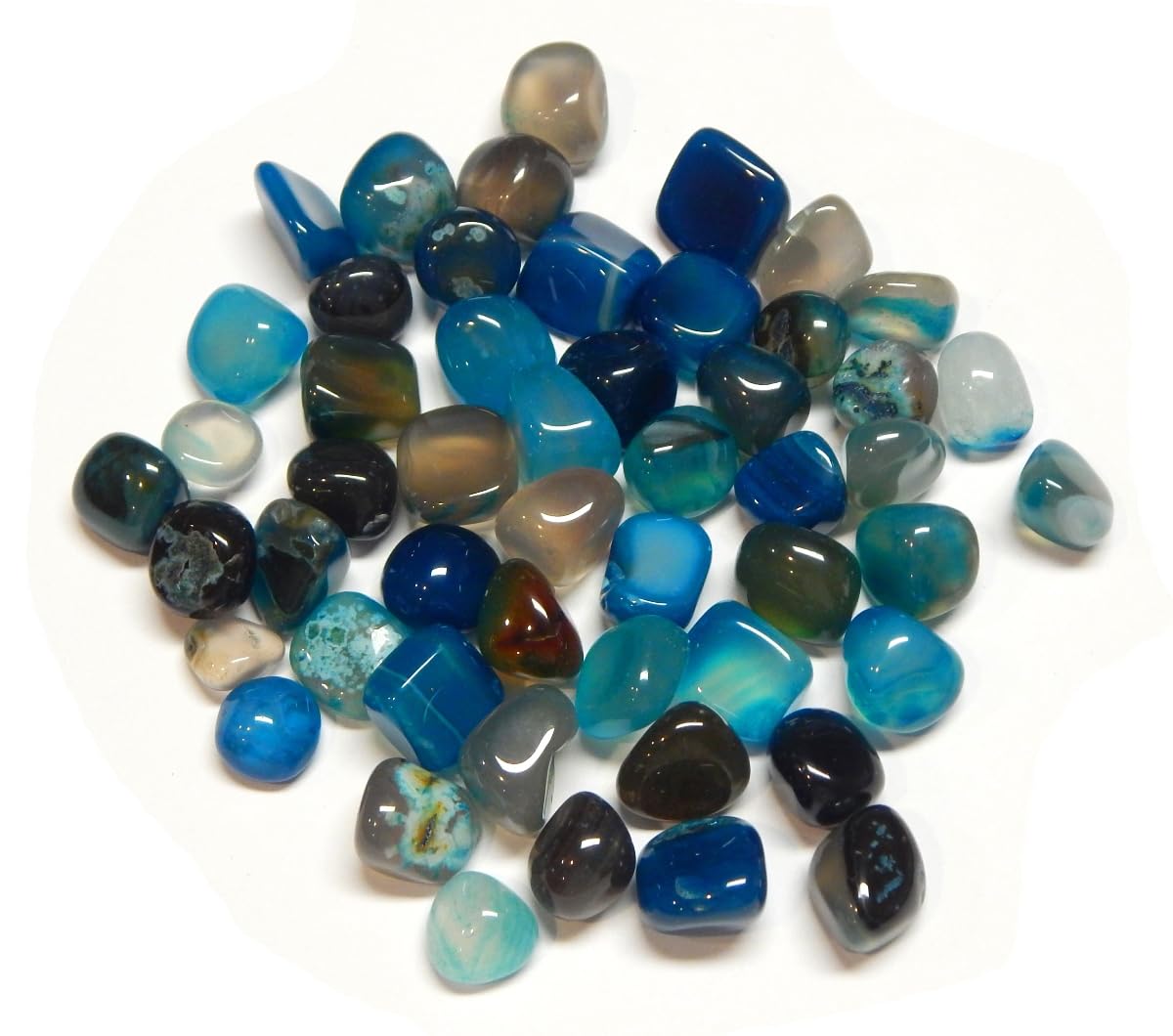Perlin Pack of 50 Agate Gemstones Semi-Precious Stones Beads 9 mm ~ 15 mm Tumbled Stones Gemstone Semi-Precious Stone for Gemstone Game for Treasure Hunting and Decoration (Blue)