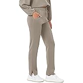 ODODOS Women's Modal Soft Split-Hem High Waist Pants with Pockets Adjustable Shockcord Casual Lounge Pants