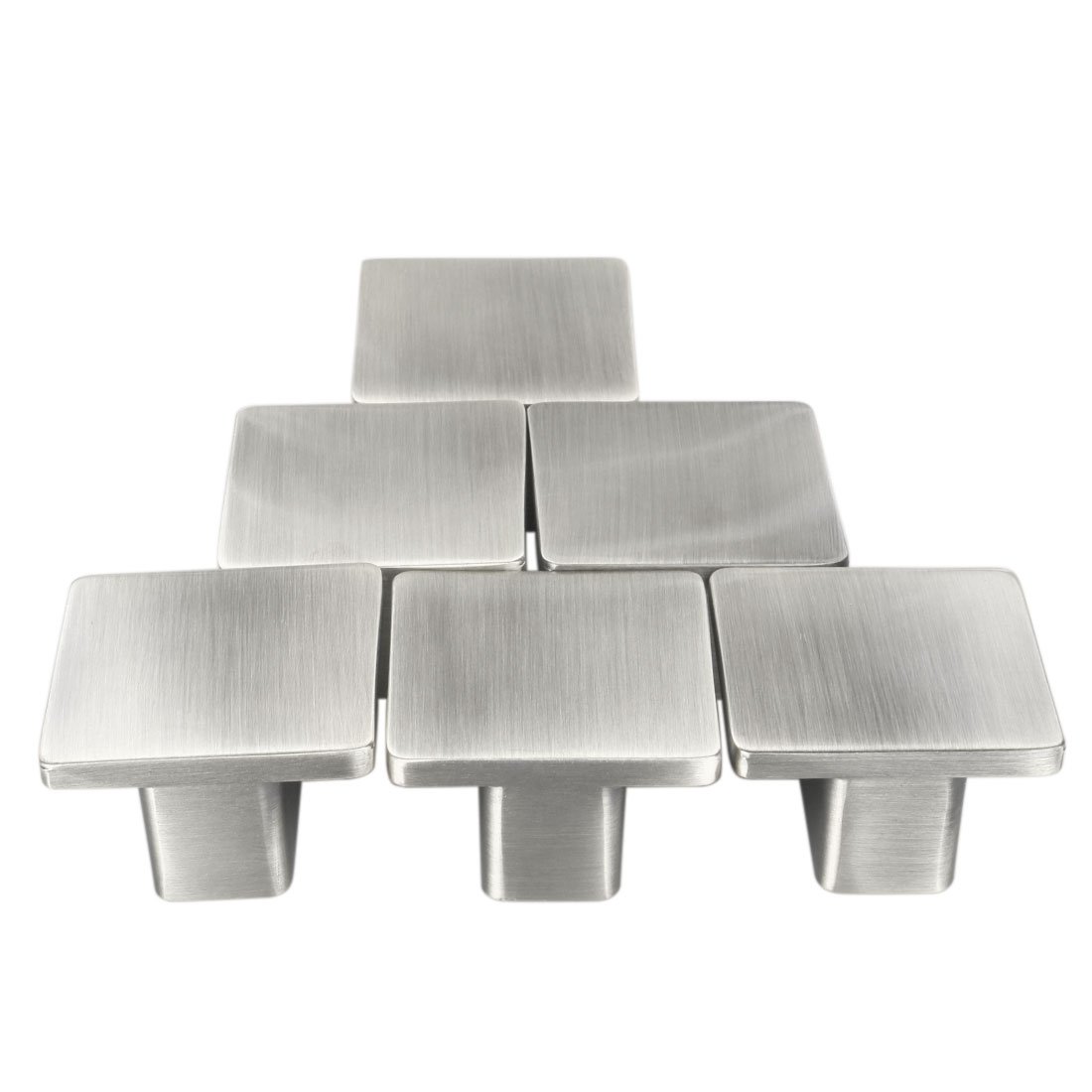 Sourcingmap Set of 6 Modern Silver Metal Satin Finish Knob Furniture Door Cabinet Hardware Wardrobe Drawer Pull Handles Square Knobs #2
