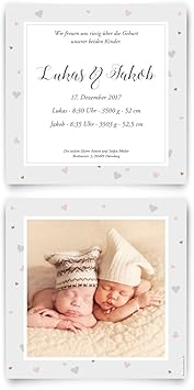 Geburtskarten 10 Stuck Zwillinge Mit Herzrahmen Geburt Babykarten Zwillingskarten Foto Karten Amazon De Burobedarf Schreibwaren