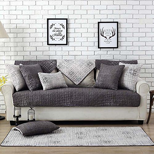 Lesic 100% Cotton Dark Gray Couch Cover Anti-slip Concise Style Sofa Protector , 36X36inches(90X90cm) …