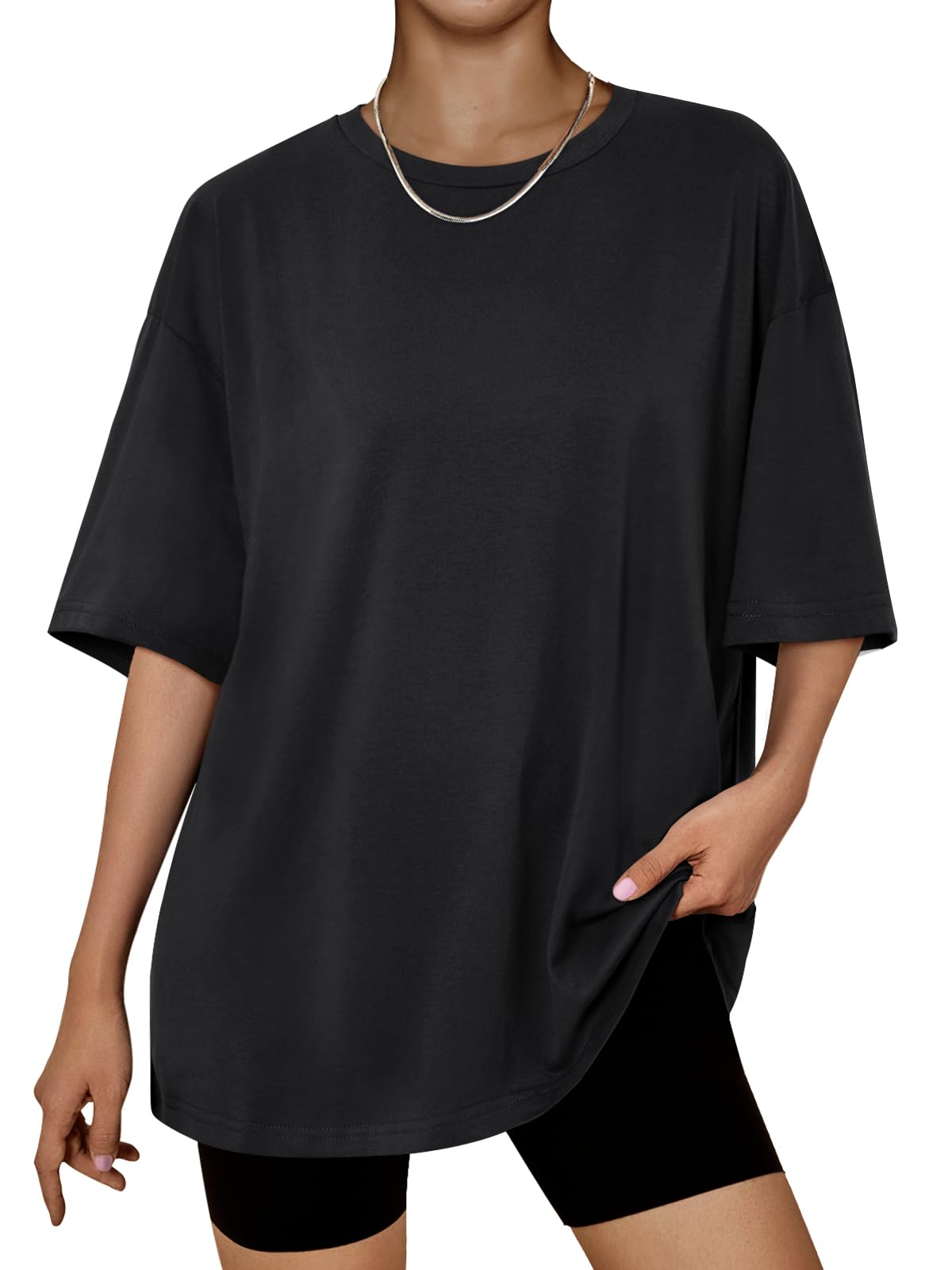 Photo 1 of XL---Trendy Queen Womens Oversized Summer T Shirts Back to School Fashion Clothes Workout Plus Size Tops Short Sleeve 2025 Black XL