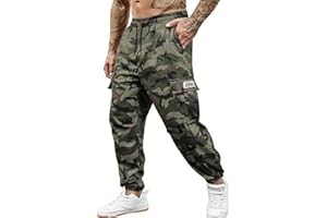 Hidkat Men's Camo Jogger Pants Military Army Combat Cargo Pants Leg-Bound Tapered Casual Camouflage Tactical Pants