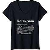 Womens SR-71 Blackbird Blueprint Air Force Military Jet V-Neck T-Shirt