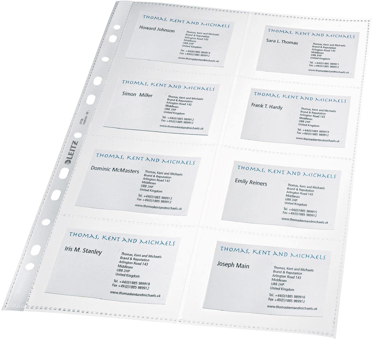 Leitz Punched Plastic Business Card Pocket A4, Clear Gloss Finish, 105 Micron Polypropylene, Pack of 10, 47583003