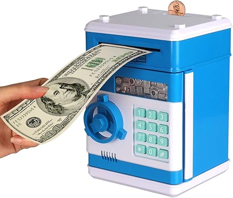 weeksun piggy bank for boys girls electronic atm password cash coin can auto scroll paper money saving box toy gift for kids blue