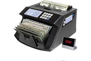 Khippus PRO-4700 Money Counter Machine, Professional Cash Counting, Counts Value of Sorted Bills, Counterfeit Bill Detector UV/IR/MG/MT/DD/HLF/CHN, Three Large Displays (Pro4700)