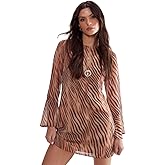 Nasty Gal Womens Chiffon Blurred Zebra Print Fluted Sleeve Tunic Dress