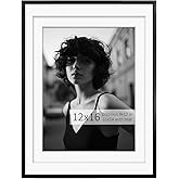 Egofine 12x16 Picture Frame Black, Display for 9x12 or 11x14 with Mat, Metal Thin Photo Frame Covered by Plexiglass for Wall Mounting and Tabletop, 1 Pack