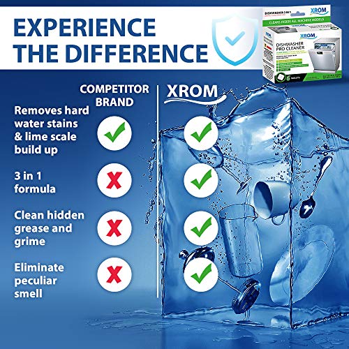 XROM Dishwasher Pro Cleaner and Descaler, Removes Odors & Hard Water Stains, Powerful Descaling, 6 Treatments.