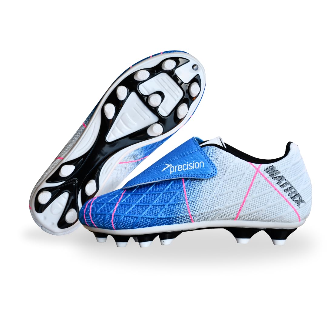 Precision Matrix Firm Ground Football Boots, Kids Laceless Secure Fit, Comfortable, Durable, Ideal for Junior Footballers, Aqua Blue, Size 3 UK