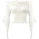 Women's Renaissance Blouse Long Sleeve Off Shoulder Medieval Pirate Costume Shirts Boho Tops
