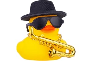 CoFuBcad Car Rubber Duck Ornaments Dash Duck Decorations for Car Dashboard Ornament Decoration Accessories with Mini Hat Musical Instruments Necklace Sunglasses(Style A18)