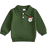 Amnnchya Toddler Baby Boy Girl Christmas Sweatshirt Santa Claus Embroidery Long Sleeve Button Shirt Fall Winter Outfit