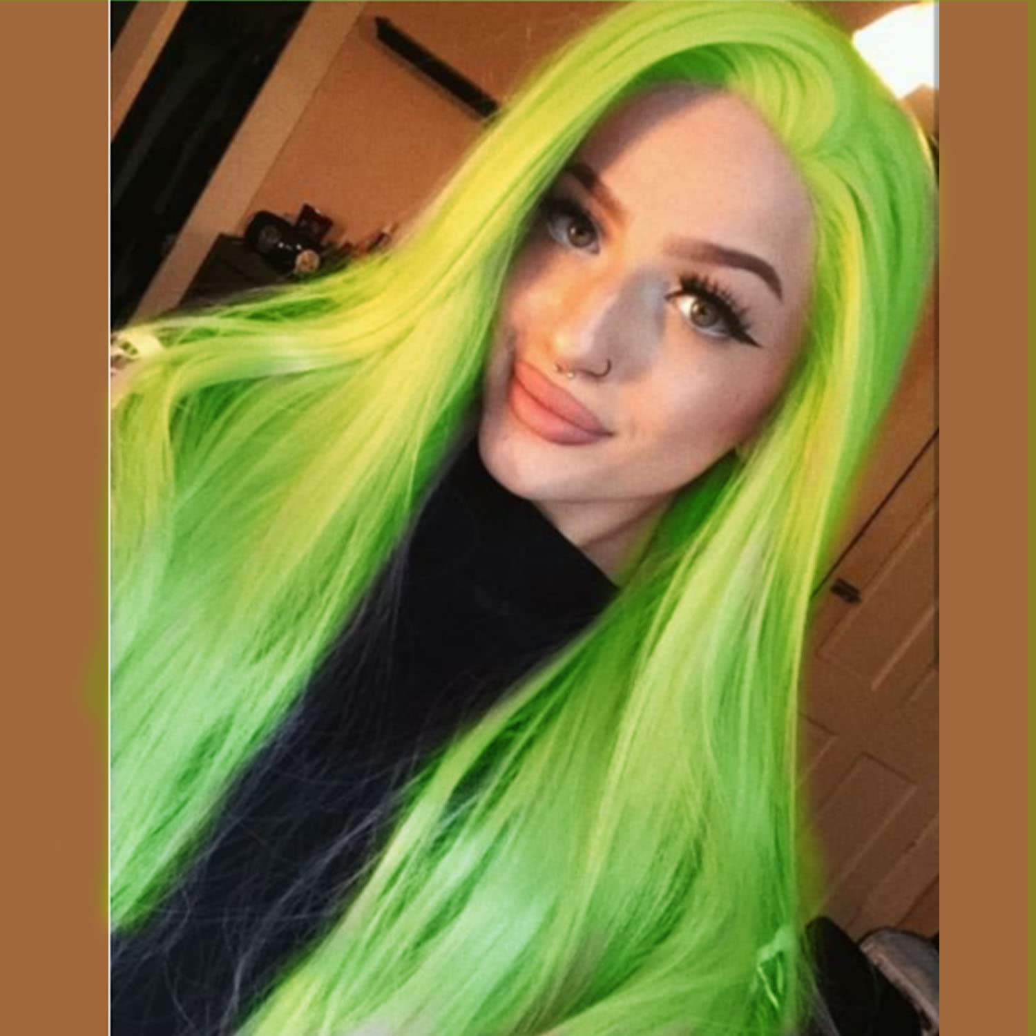 Curly Long Green Wig Neon Pastel Green Lace Front Wigs Realistic Glueless Coloured Wigs for Black Women Synthetic Soft Natural Hairline Pre Plucked Heat Resistant Daily Cosplay Party 22 Inches — image 1